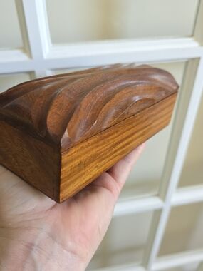 Handcrafted Carved Walnut Wood Trinket Box MCM Mens Home Decor